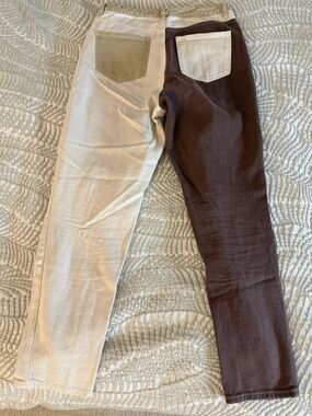 Neutral Two-Tone Sleeve Top — Cream and Chocolate Brown